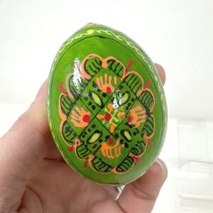 Ukrainian Pysanka Hand Painted Wooden Easter Egg Green